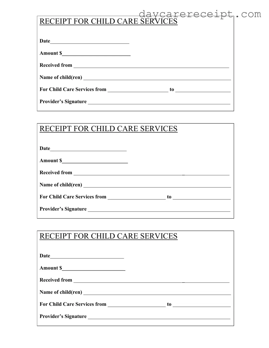 Childcare Receipt Template